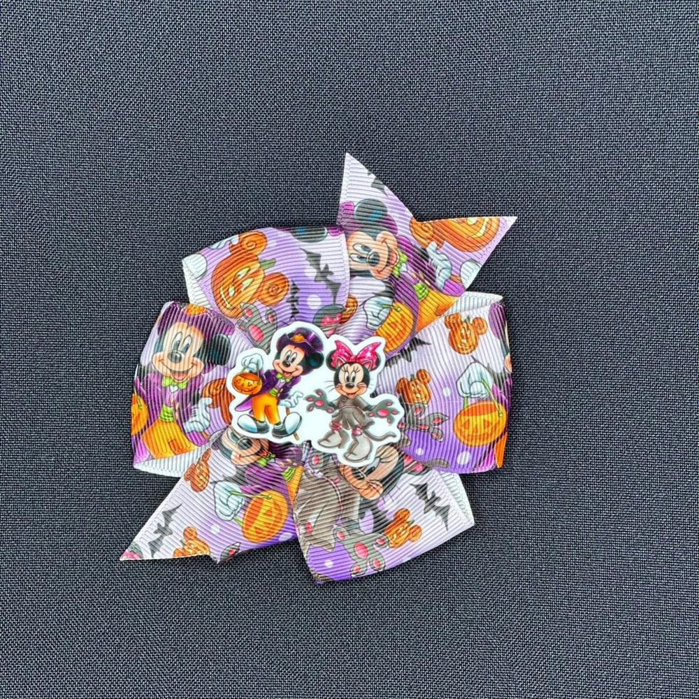 Handmade Halloween Themed Hair Bow with Cartoon Characters